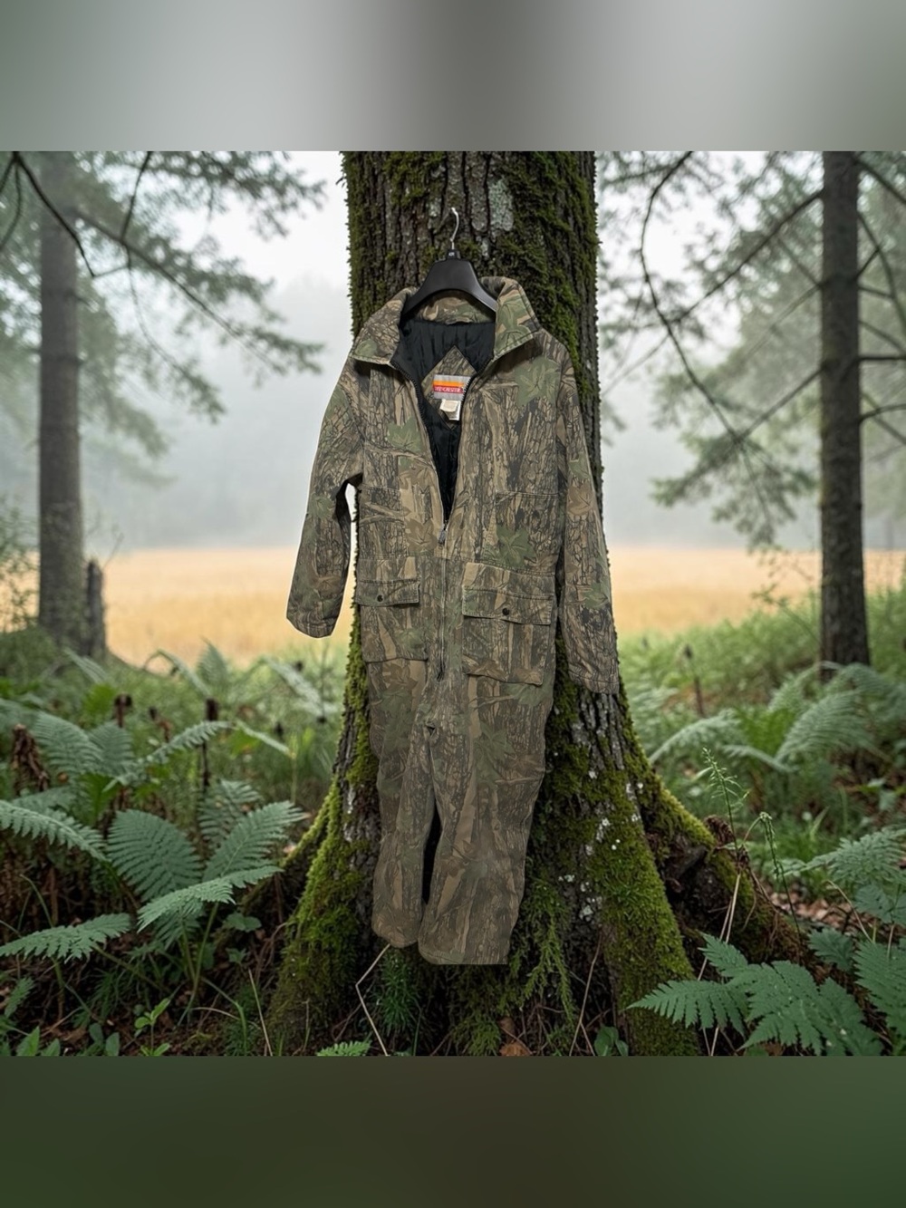 Vintage Winchester Coveralls Camo Hunting Tree Bark Insulated Green Brown Size L